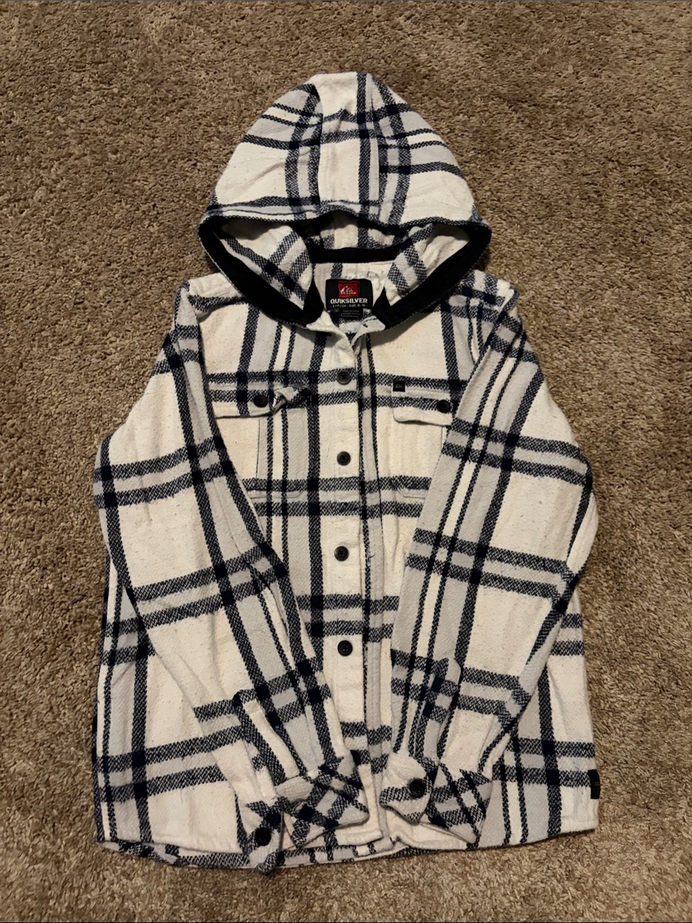Quiksilver Kids Cream & Black Plaid Hooded Button-Down Shirt Jacket
